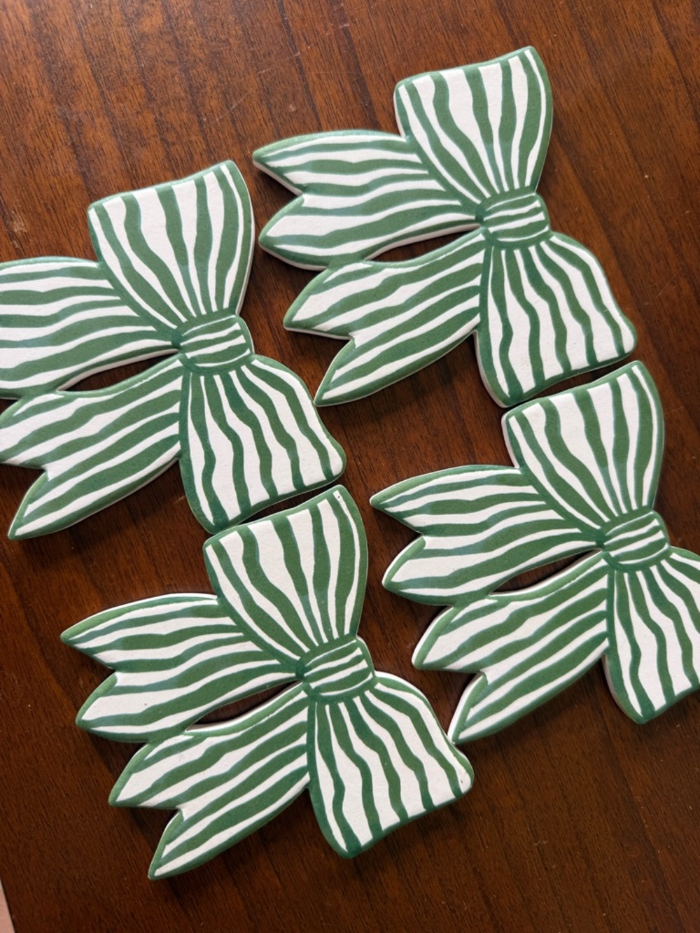 Green & White Striped Bow Coasters (Set of 4)